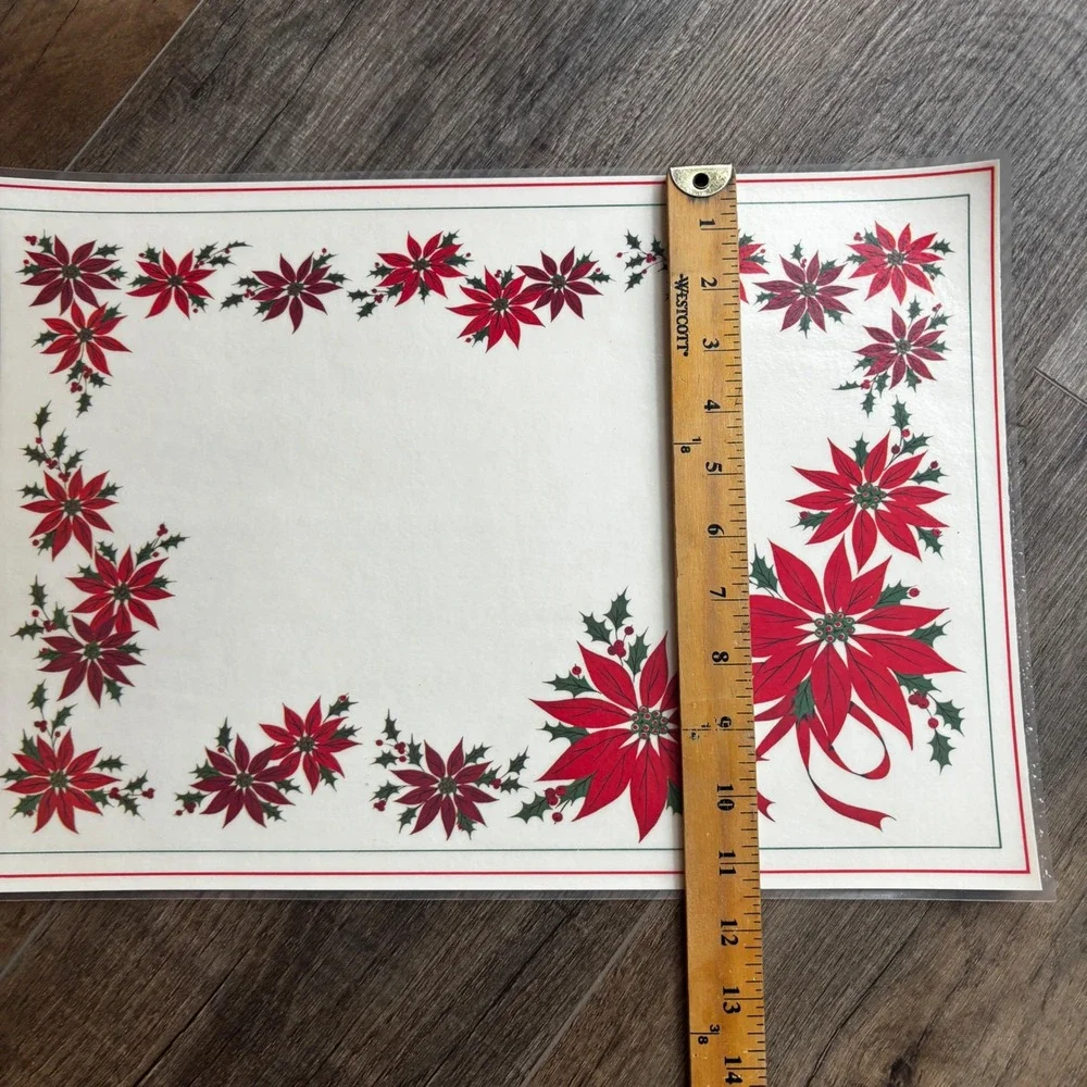 Americana Christmas Reversible Placemats Set of 4 Winter Landscape Poinsettia